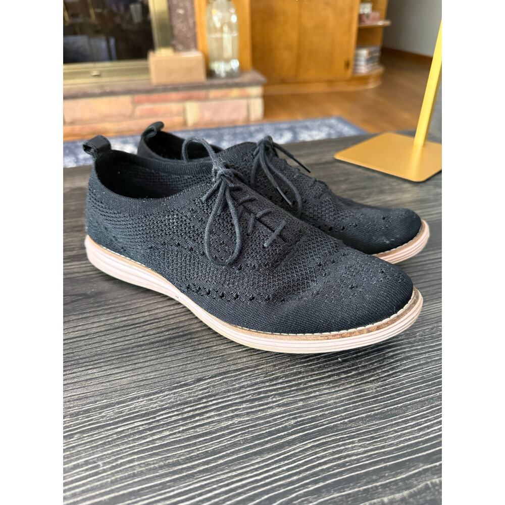 COLE HAAN Original Grand STITCHLITE Wingstop Oxford Black & Pink Knit Sz. 8.5